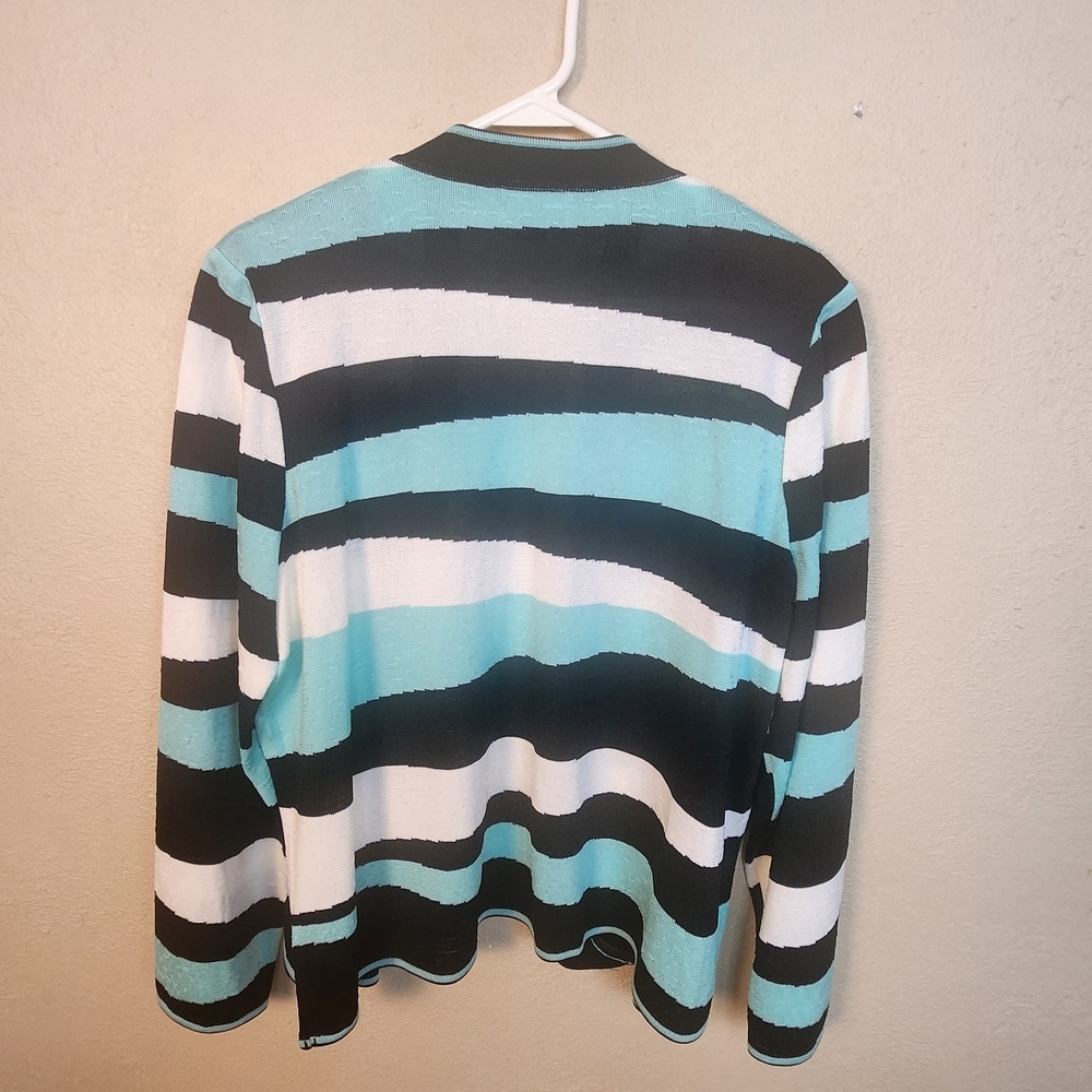 Ming Wang Black, White, and Blue Striped Open Cardigan XL (8155) - Picture 2 of 5
